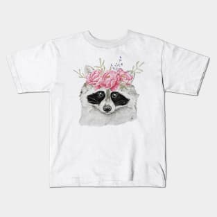 Cute Raccoon with Flower Headband Kids T-Shirt